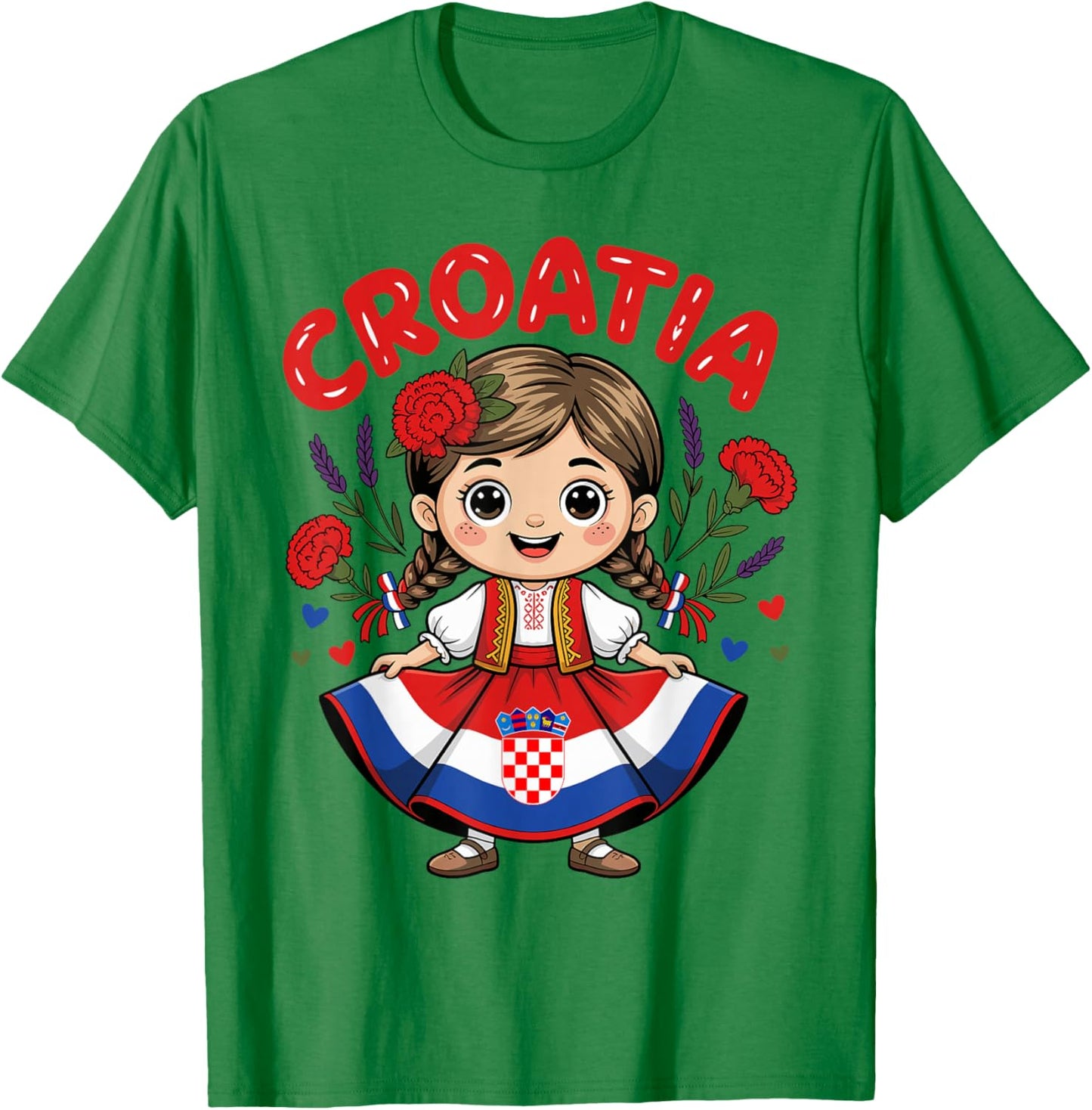 Cute Croatia Girl in Traditional Dress for Kids T-Shirt - T-Shirt | Irish Green