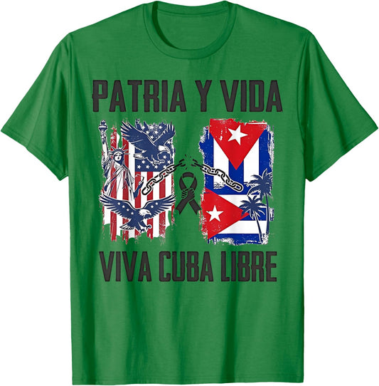 Patria Y Vida Viva Cuba Libre - Cuba America Flag T-Shirt - T-Shirt | Irish Green