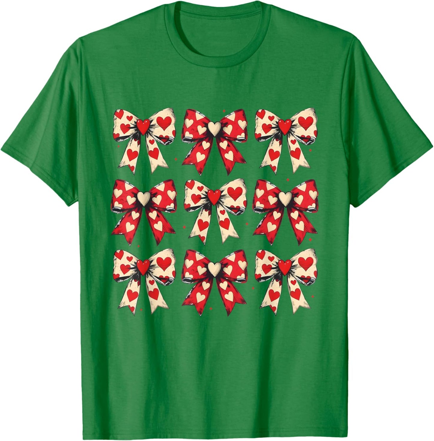 Valentines Day Hearts Coquette Bow Women Girls Boys T-Shirt - T-Shirt | Irish Green