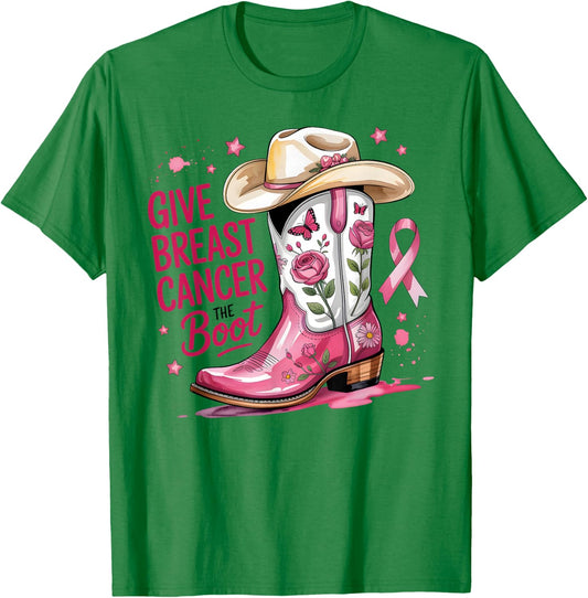 Give Breast Cancer The Boot Breast Cancer Pink Ribbon Women T-Shirt - T-Shirt | Irish Green