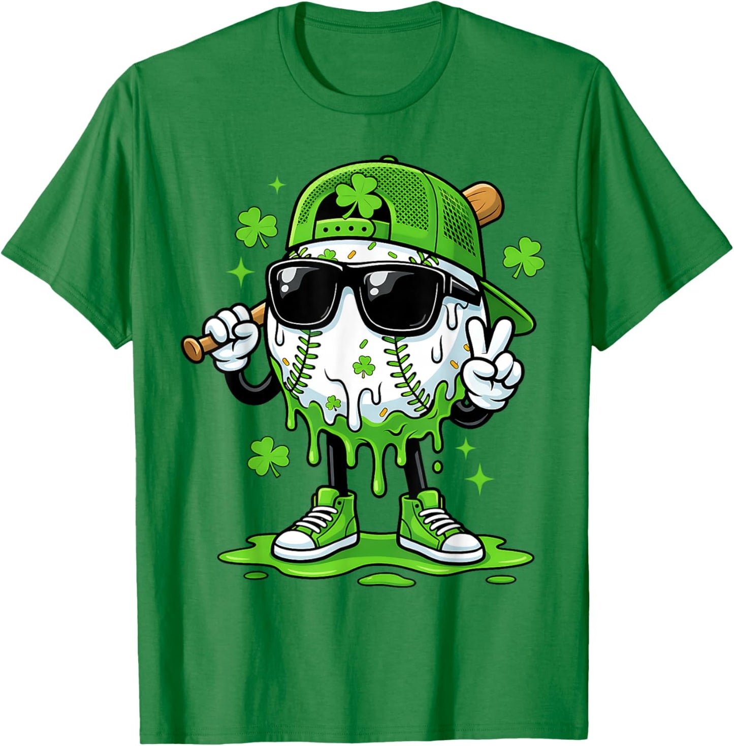 Baseball Drip Ice Cream Boys Youth Kids St Patricks Day T-Shirt - T-Shirt | Irish Green