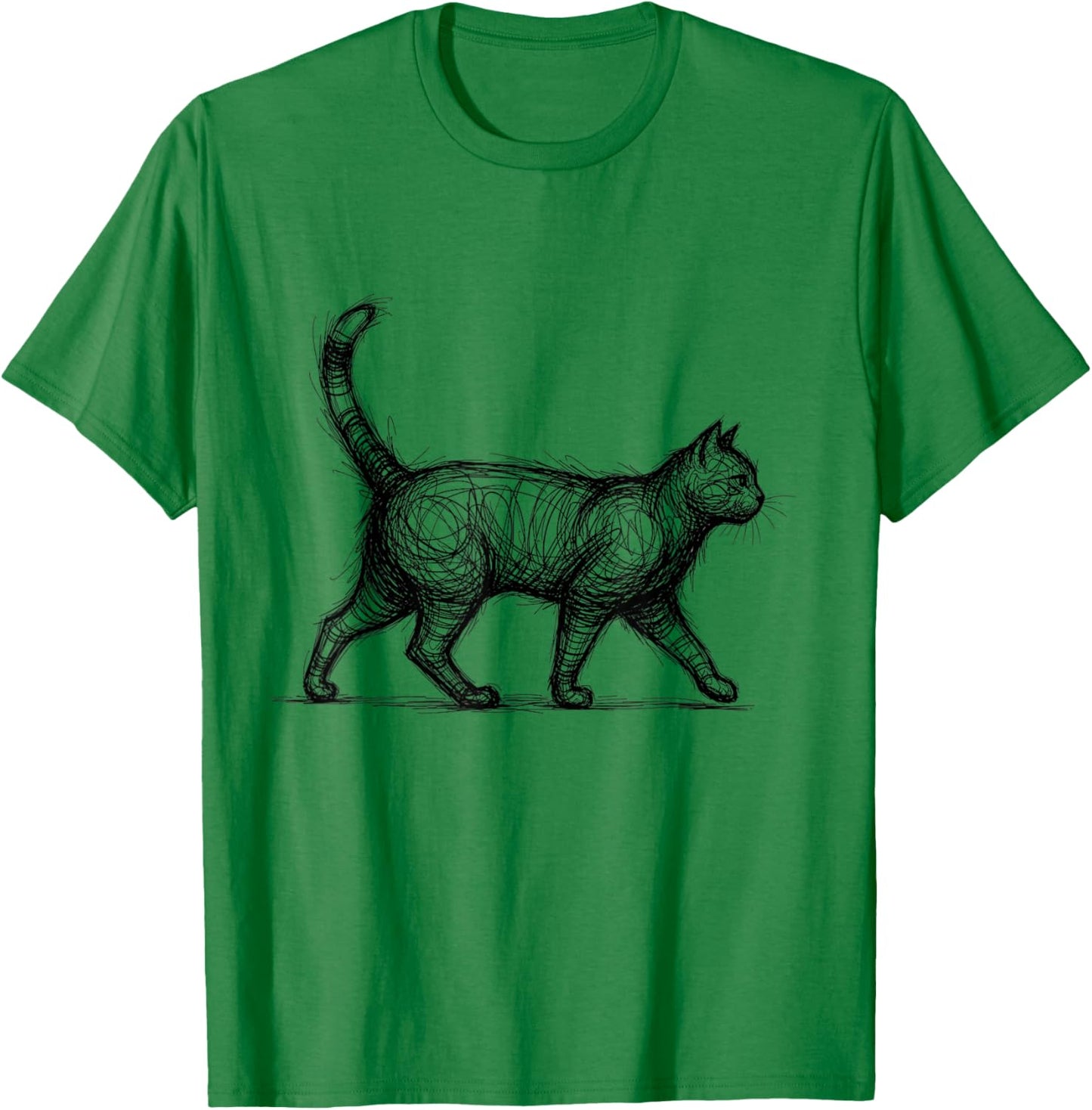 Scribble Cat Abstract Sketch Minimalist Cat Art T-Shirt - T-Shirt | Irish Green