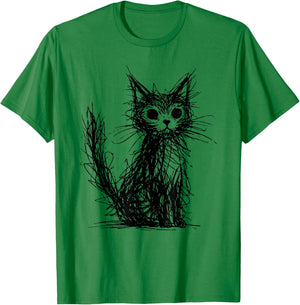 Minimal Line Art Minimalist Abstract Sketch Scribble Cat T-Shirt - T-Shirt | Irish Green