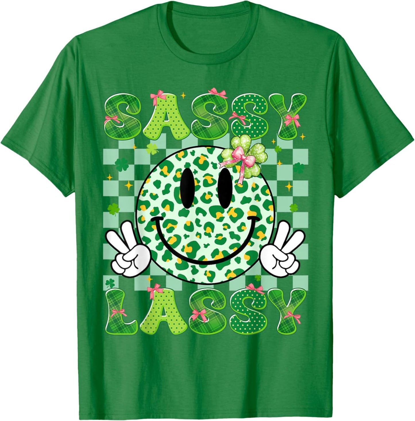 Sassy Lassy Shamrock Leopard St Patricks Girl Kid Women T-Shirt - T-Shirt | Irish Green