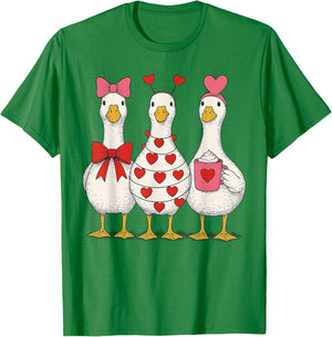 Valentine Goose Cute Heart Love Trio T-Shirt - T-Shirt | Irish Green