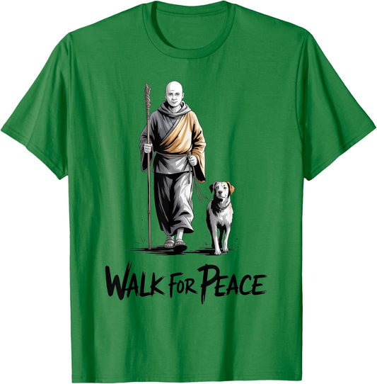 Retro Walk for Peace Monks with Aloka Dog Minimalist Zen Art T-Shirt - T-Shirt | Irish Green