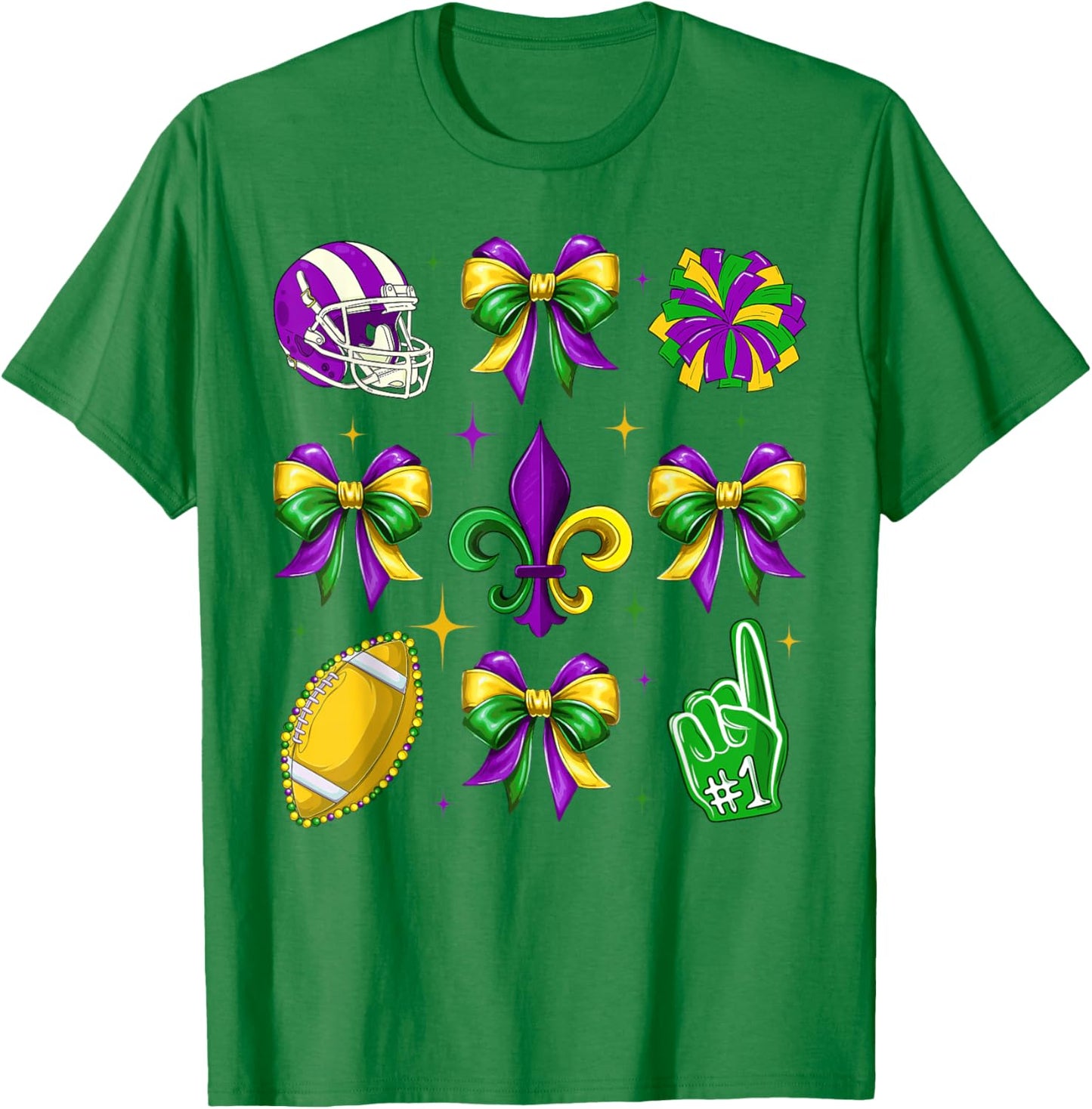 Mardi Gras Football Coquette Bow Fat Tuesday Parade Girls T-Shirt - T-Shirt | Irish Green