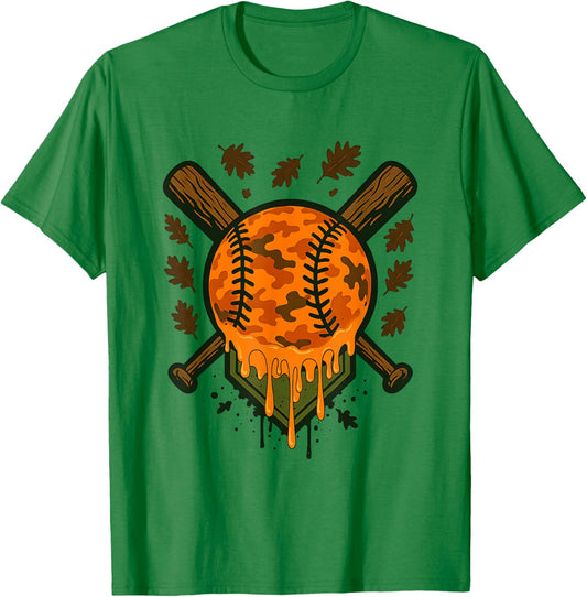 Baseball Drip Ice Cream Dripping Blaze Hunter Orange Camo T-Shirt - T-Shirt | Irish Green