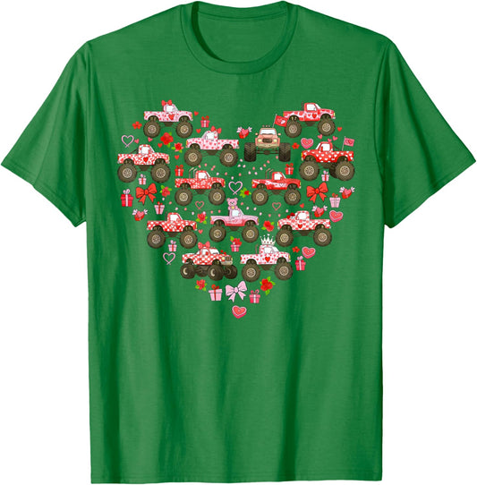 Pink Monster Truck Heart XOXO Boys Girls Kids Valentines Day T-Shirt - T-Shirt | Irish Green