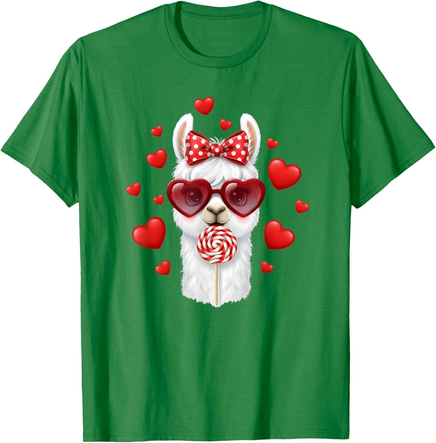 Cute Lollipop Llama Valentines Day Red Heart Funny T-Shirt - T-Shirt | Irish Green