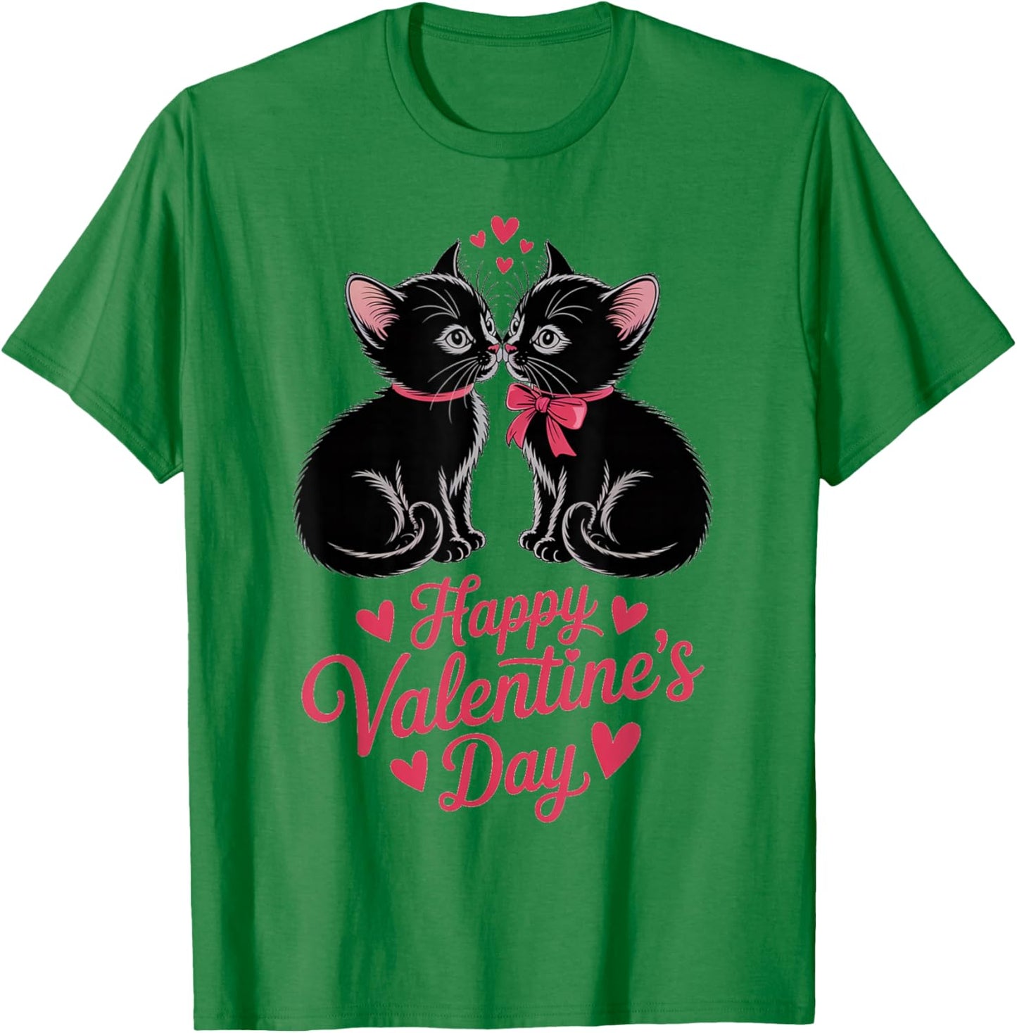 Happy Valentines Day Black Cat Couple Hearts Women Men T-Shirt - T-Shirt | Irish Green