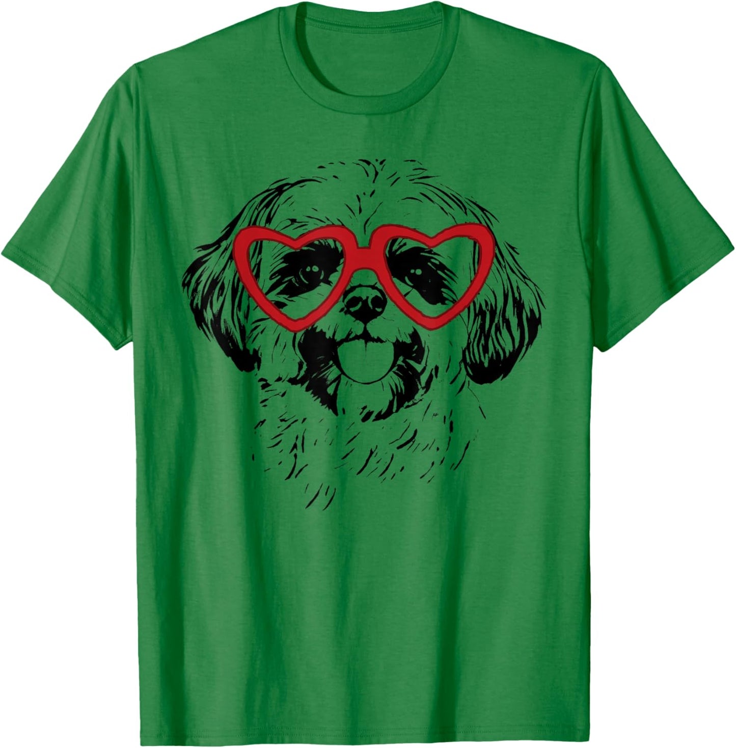 Valentine's Day Shih Tzu with Heart Glasses Love Art T-Shirt - T-Shirt | Irish Green