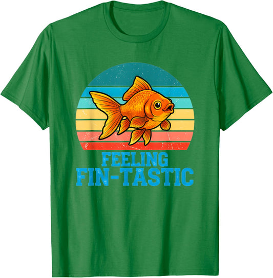 Funny Fish Feeling Fin -Tastic Meme Quote Sunset T-Shirt - T-Shirt | Irish Green