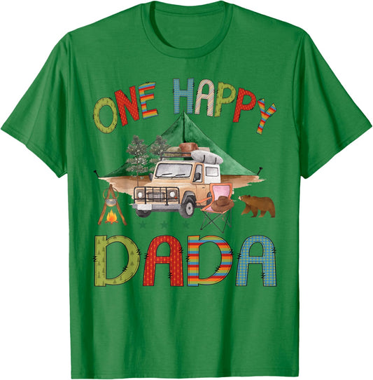 One Happy Dada Camper 1st Birthday Boy Camping Bear T-Shirt - T-Shirt | Irish Green