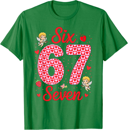 Funny Six Seven 67 Valentines Day Boys Girls Kids 6 7 Meme T-Shirt - T-Shirt | Irish Green