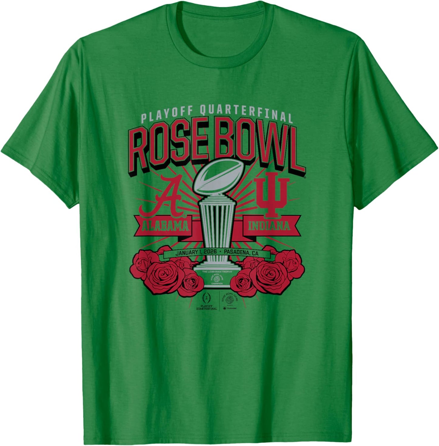 Indiana & Alabama - Rose Bowl Game Matchup - 2025 CFP T-Shirt - T-Shirt | Irish Green