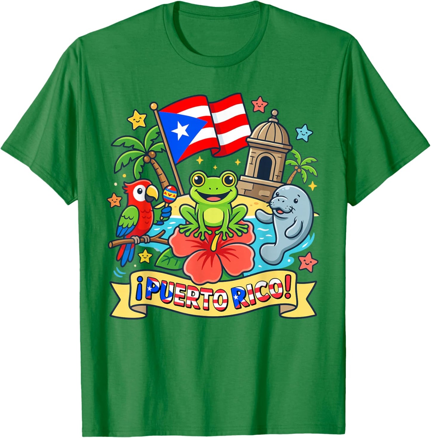Puerto Rico Kids Coquí Frog Parrot Manatee Flag Heritage T-Shirt - T-Shirt | Irish Green
