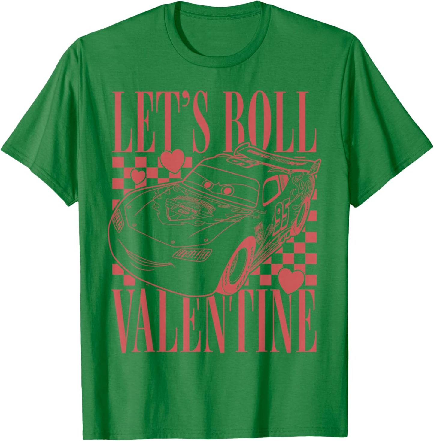 Disney Pixar Cars Valentines Day Lets Roll Valentine McQueen T-Shirt - T-Shirt | Irish Green