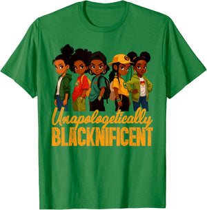 Unapologetically Blacknificent Black History Month Afro Girl T-Shirt - T-Shirt | Irish Green