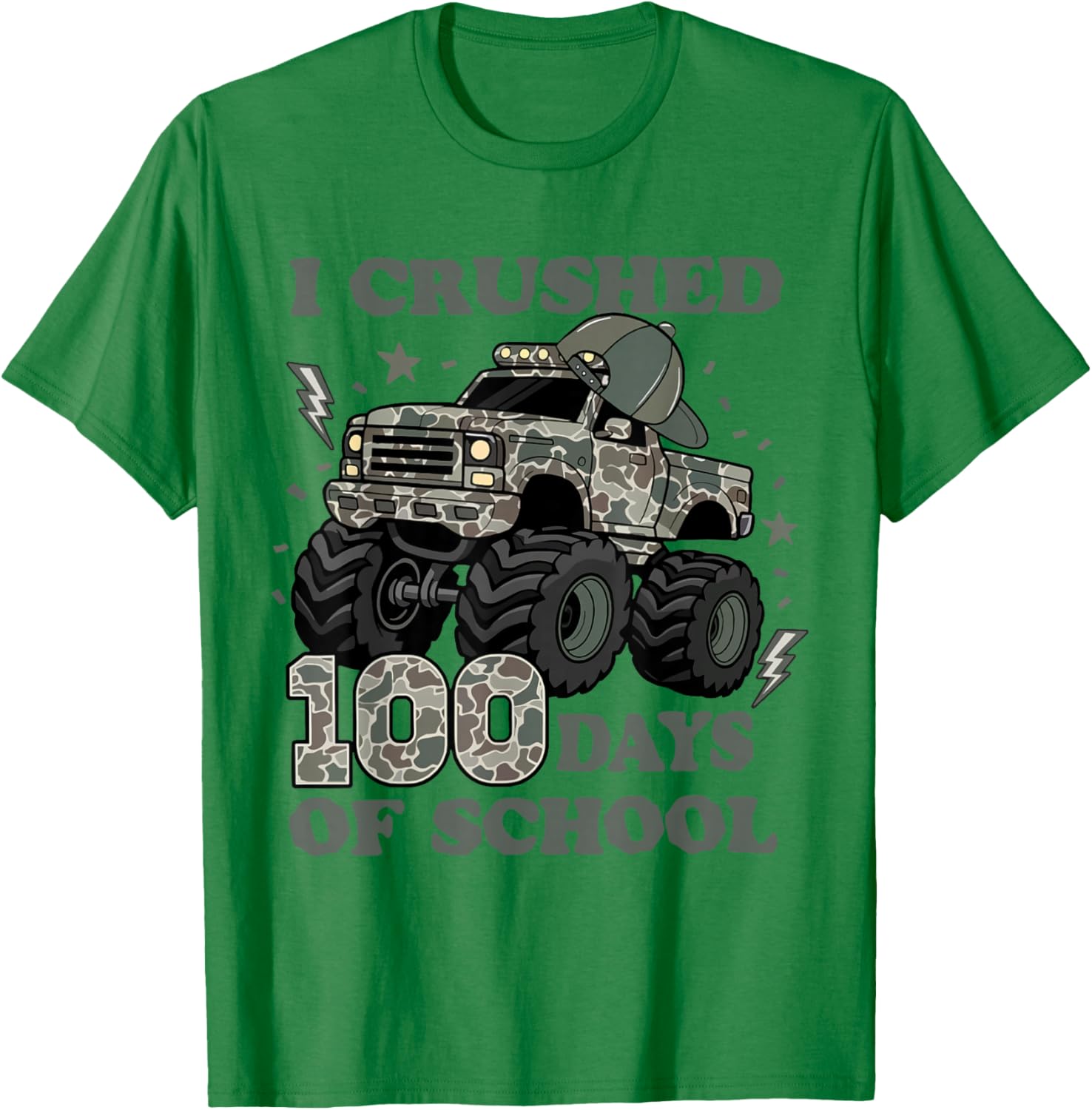 I Crushed 100 Days of School Camo Truck Boy 100 Days Smarter T-Shirt - T-Shirt | Irish Green