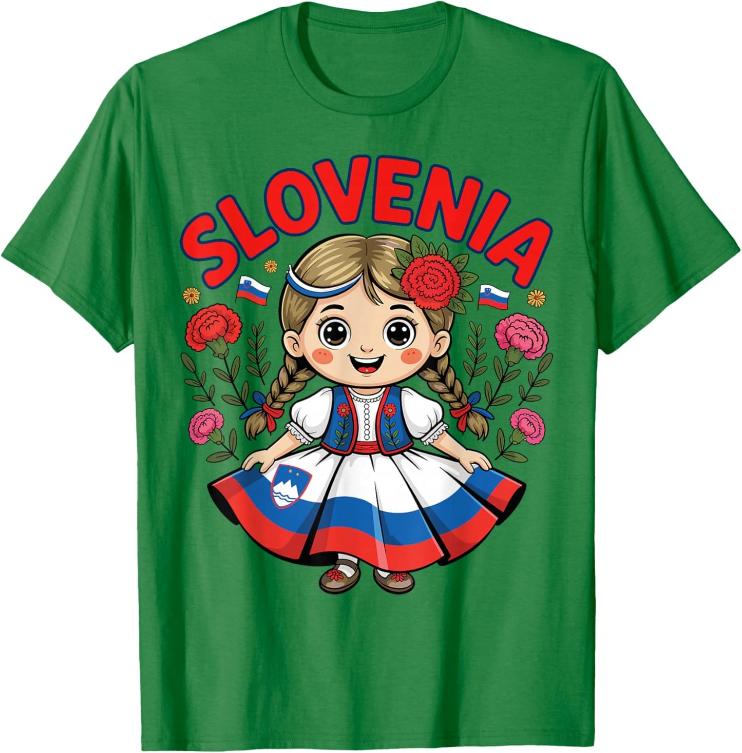 Cute Slovenian Girl in Folk Dress for Kids T-Shirt - T-Shirt | Irish Green