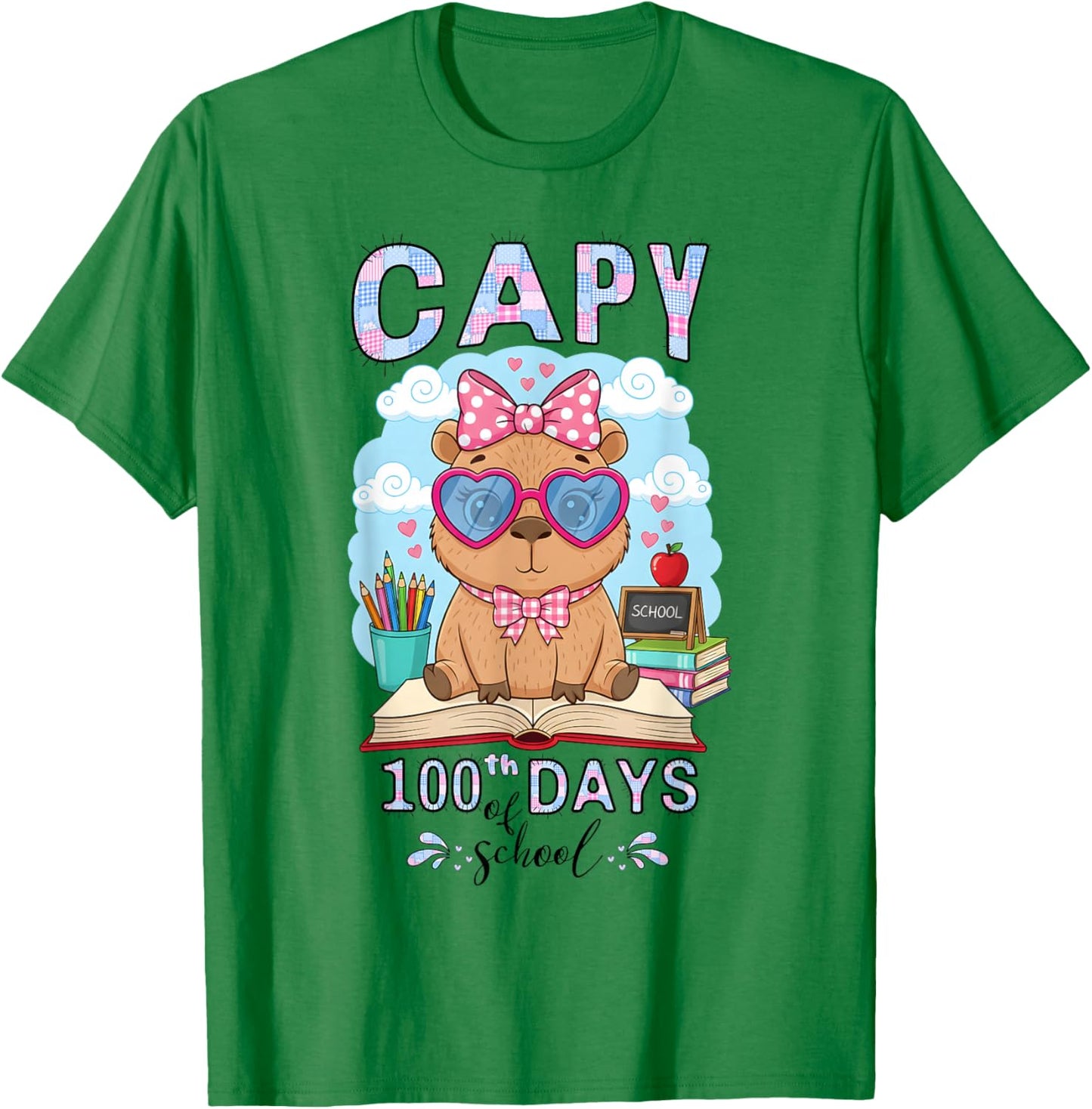 Capy 100th Days of School Capybara 100 Days Smarter Cute T-Shirt - T-Shirt | Irish Green