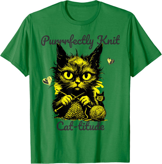 Purrrfectly Knit Cat Knitting Cat-titude Funny Crochet Yarn T-Shirt - T-Shirt | Irish Green