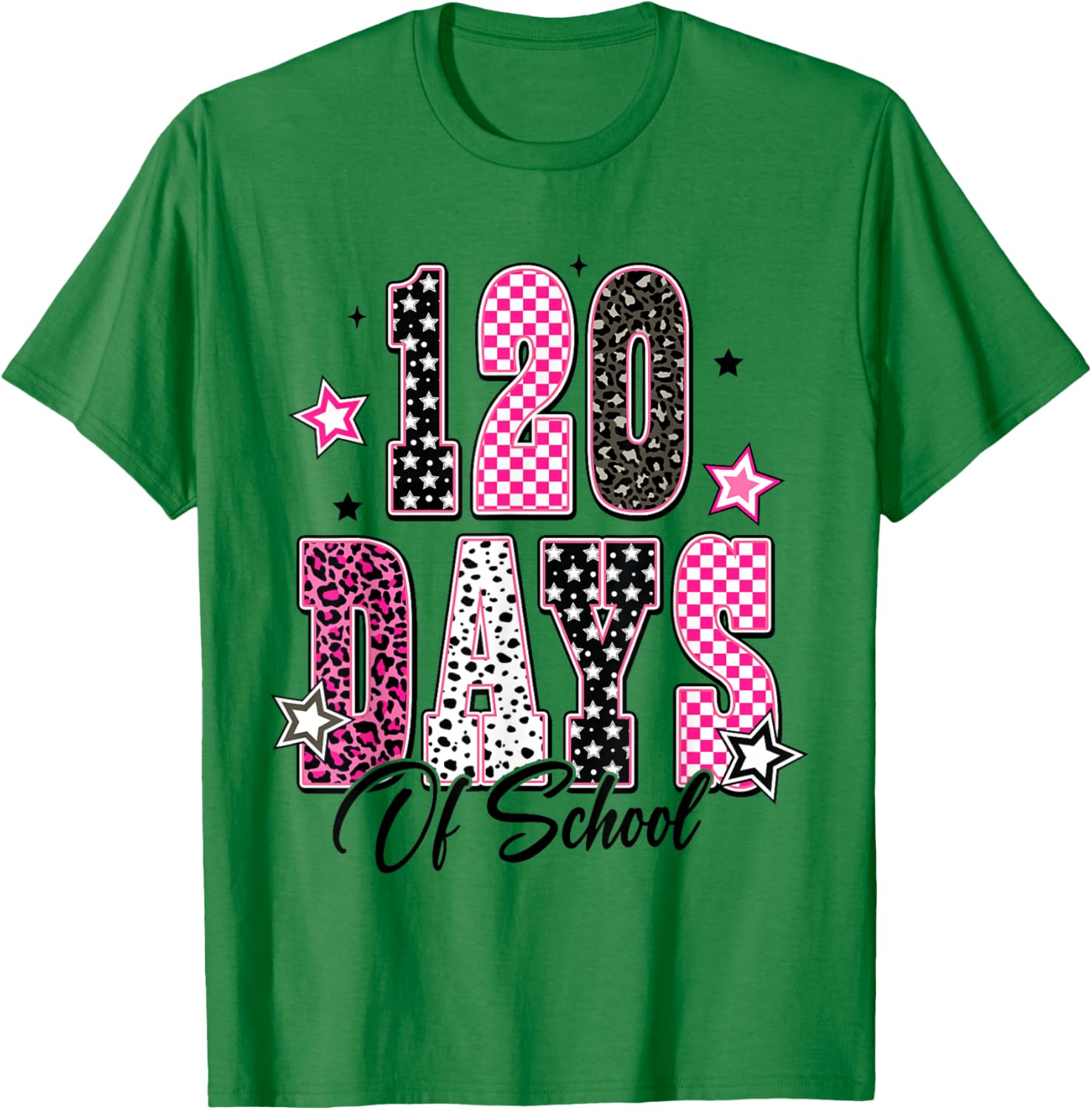 Leopard Checkered 120 Days of School Vintage Retro 120th Day T-Shirt - T-Shirt | Irish Green