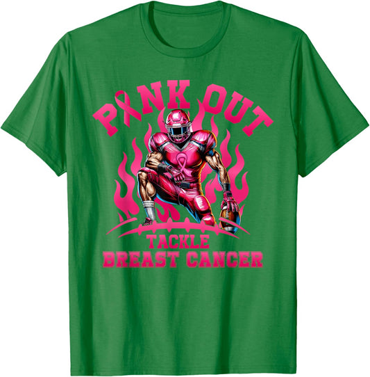 Pink Out Tackle Breast Cancer Awareness American Football T-Shirt - T-Shirt | Irish Green