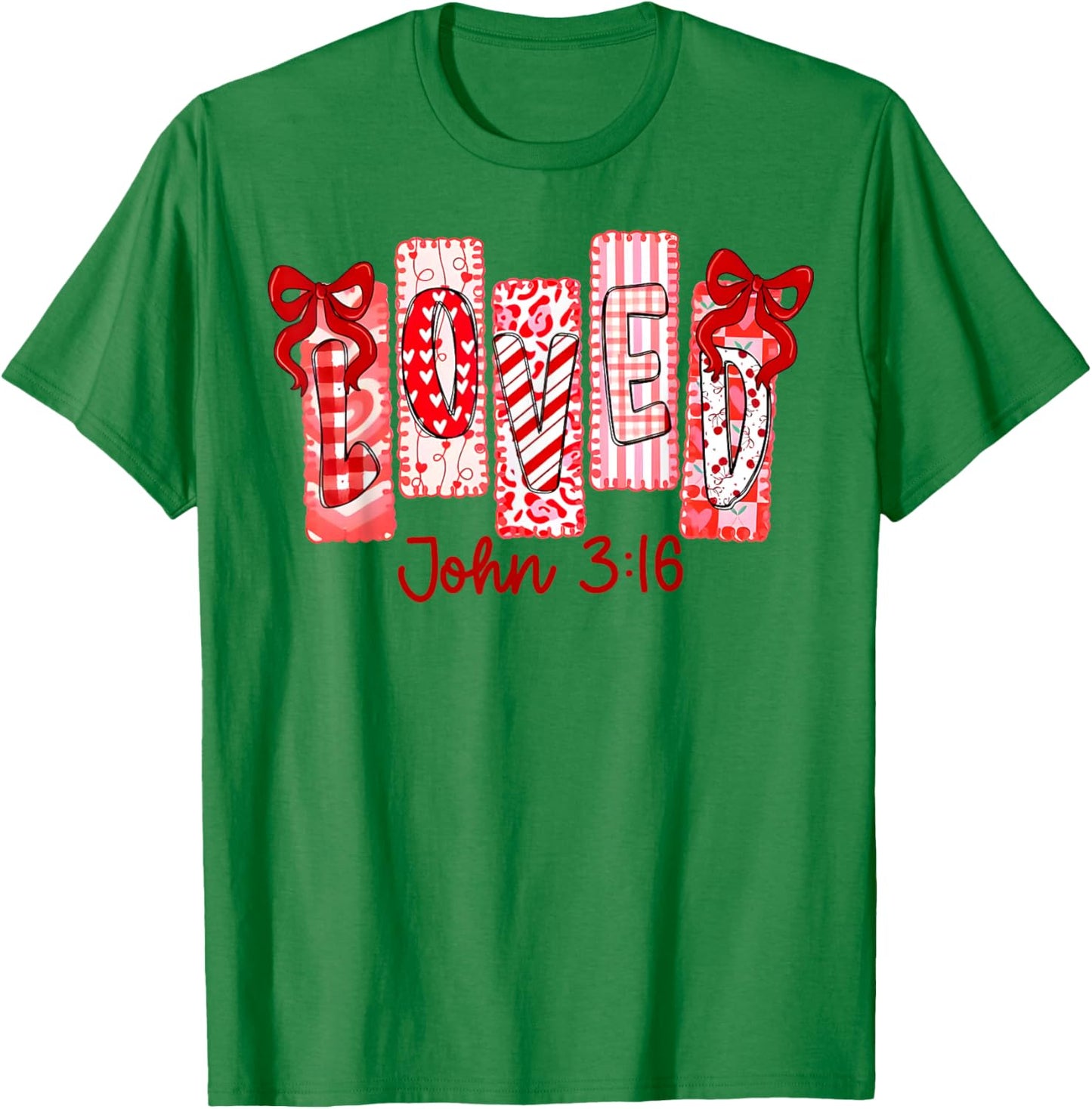 Christian Valentine Loved John 316 Coquette Bow Valentine T-Shirt - T-Shirt | Irish Green