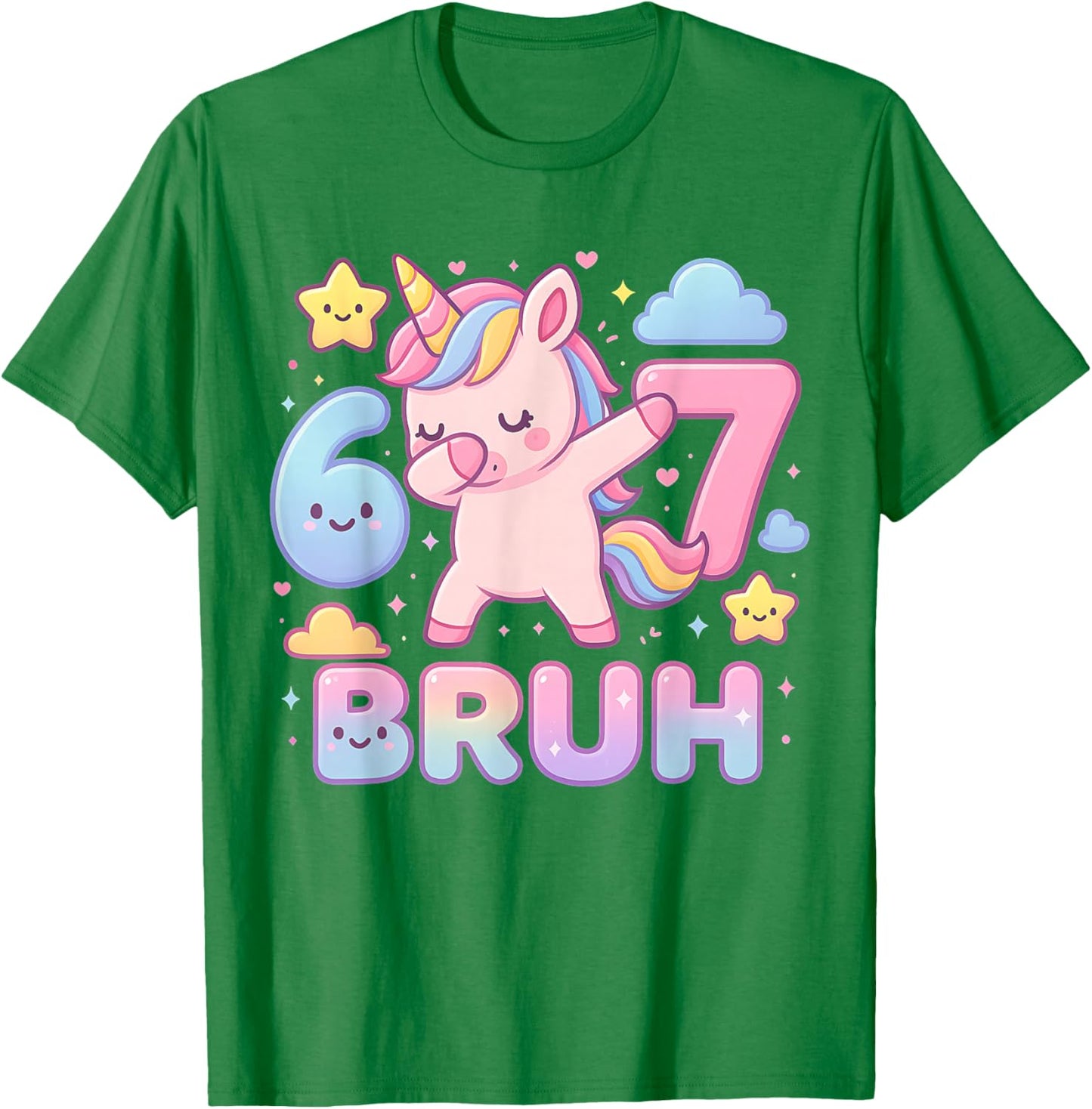 67 Unicorn for Girls Six Seven Bruh Meme Brainrot Funny Boys T-Shirt - T-Shirt | Irish Green