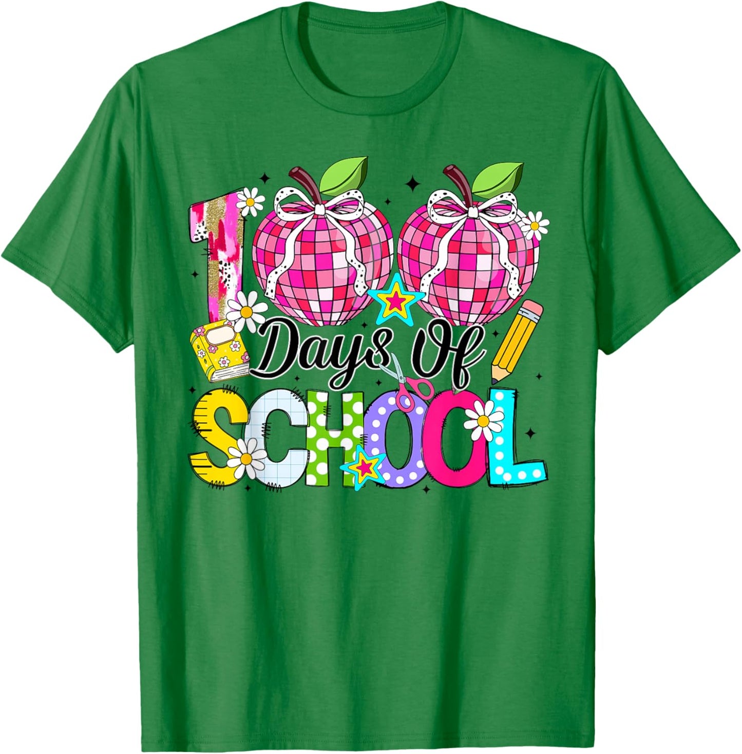 100th Day of School Coquette Bow Girls Teachers Classroom T-Shirt - T-Shirt | Irish Green