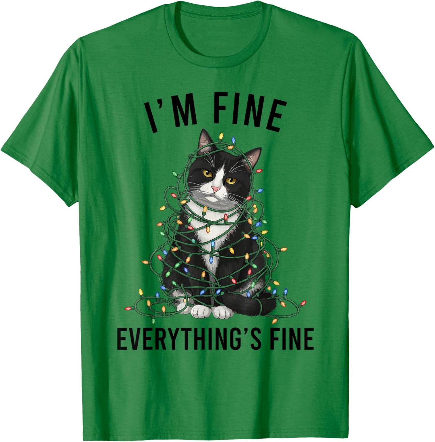 Tuxedo Cat Christmas I'm Fine Everything is Fine T-Shirt - T-Shirt | Irish Green