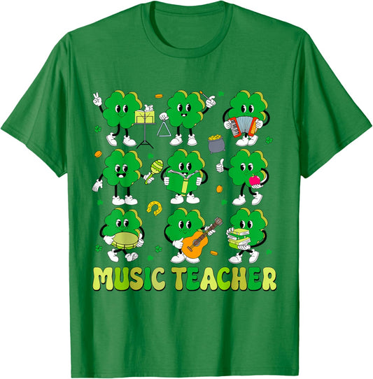 Music Teacher St Patrick Day Sharmocks Musical Instruments T-Shirt - T-Shirt | Irish Green