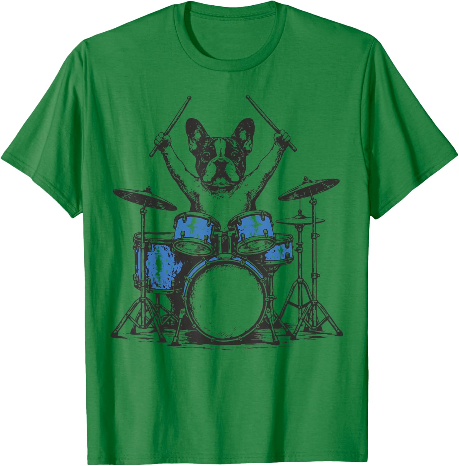 French Bulldog Drummer Frenchie Drumming Dog Drummer T-Shirt - T-Shirt | Irish Green