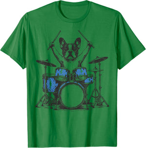 French Bulldog Drummer Frenchie Drumming Dog Drummer T-Shirt - T-Shirt | Irish Green