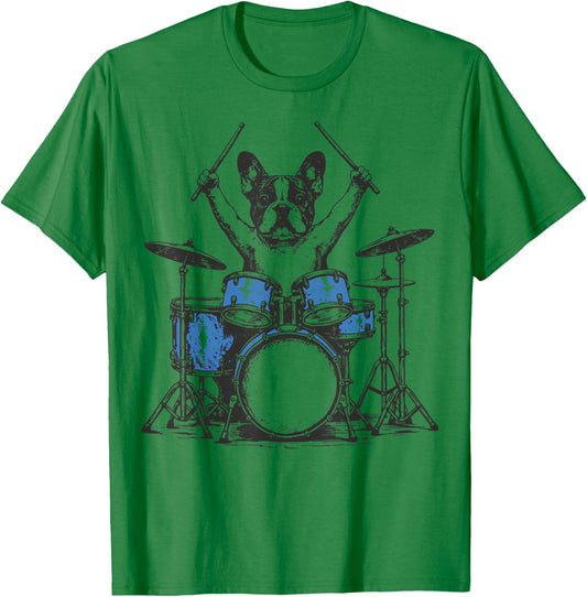 French Bulldog Drummer Frenchie Drumming Dog Drummer T-Shirt - T-Shirt | Irish Green