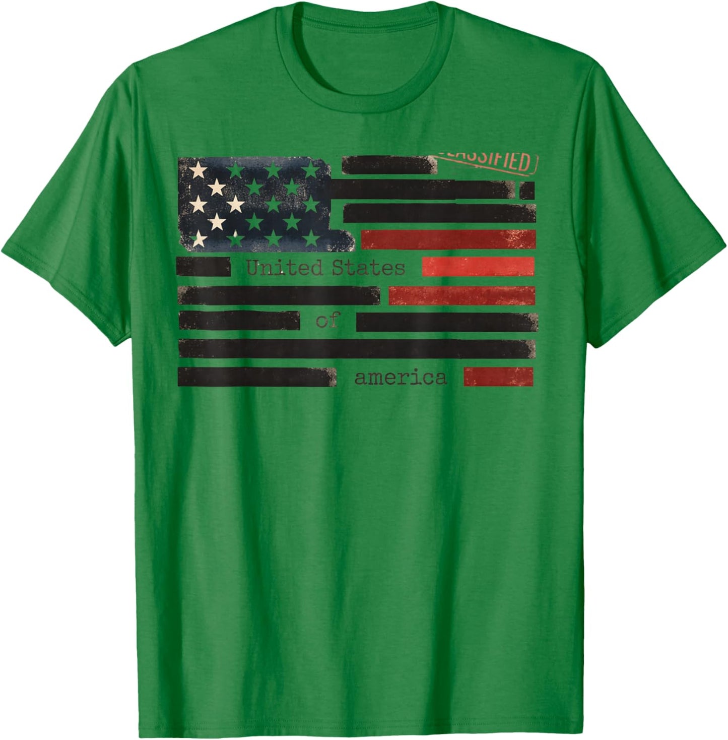 Censored Documents USA Flag Democracy Redacted Files Style T-Shirt - T-Shirt | Irish Green