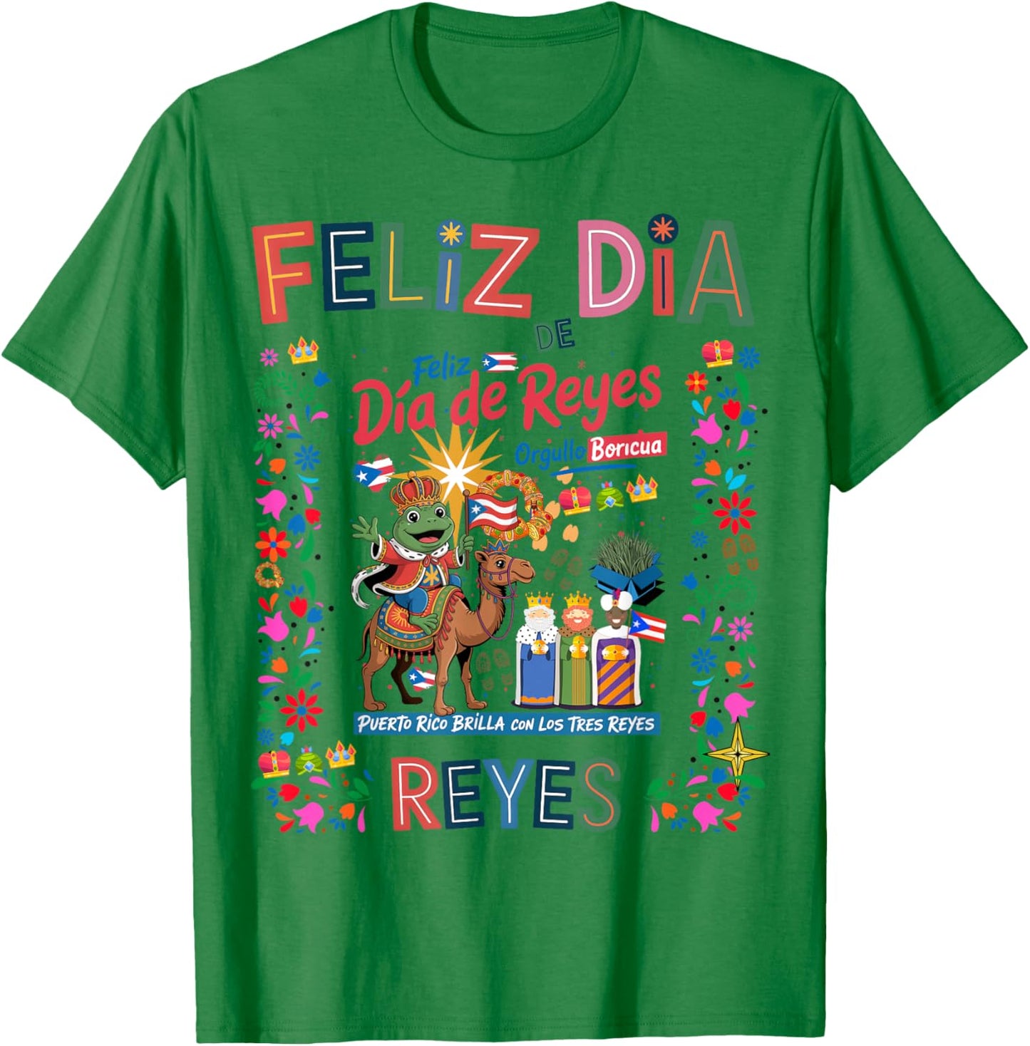 Three Kings Day Puerto Rican Women Idea & Coqui Frog Boricua T-Shirt - T-Shirt | Irish Green