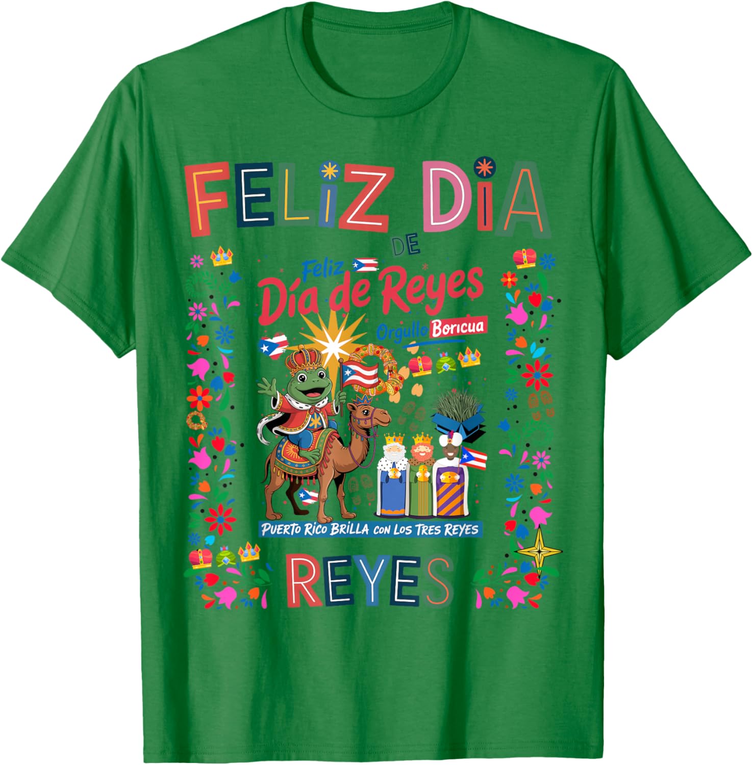 Three Kings Day Puerto Rican Women Idea & Coqui Frog Boricua T-Shirt - T-Shirt | Irish Green