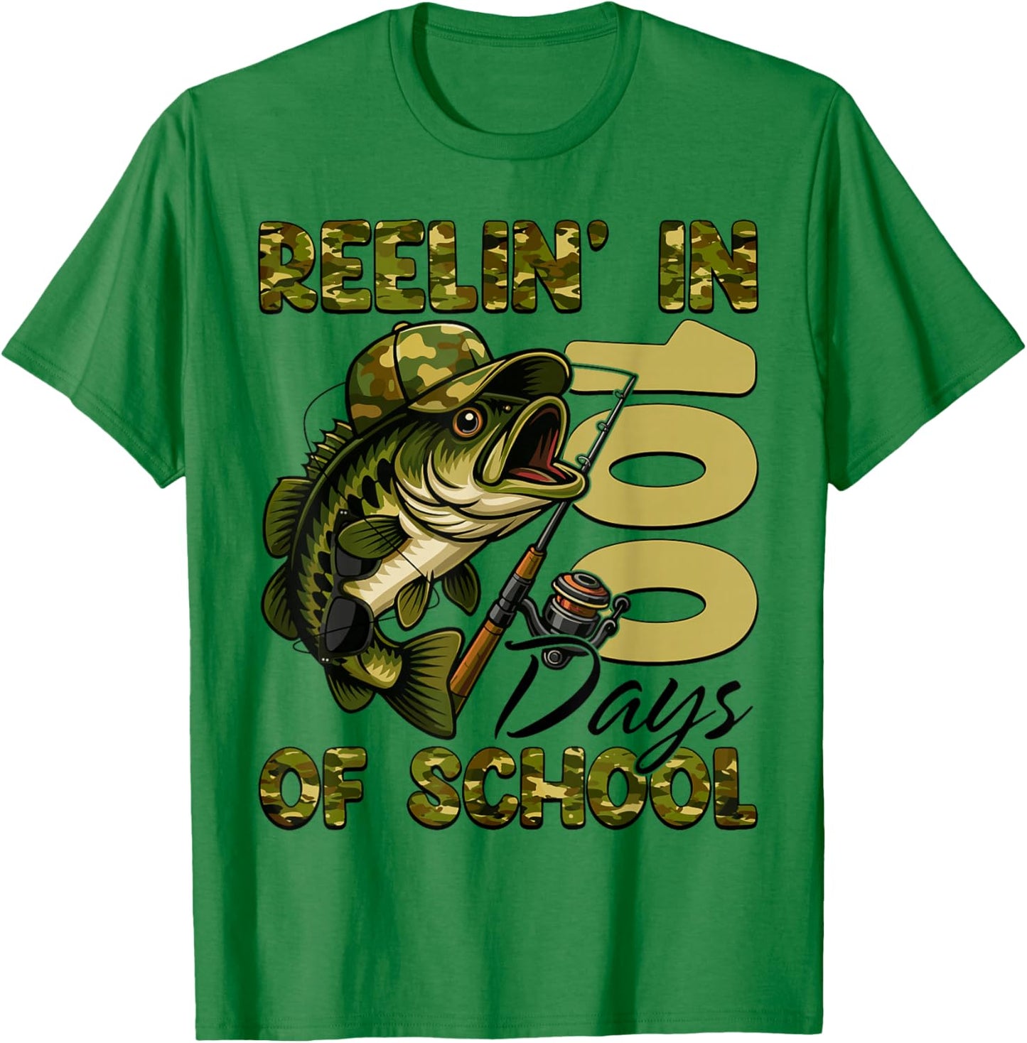 Reelin' in 100 Days of School Fishing 100th Day of School T-Shirt - T-Shirt | Irish Green