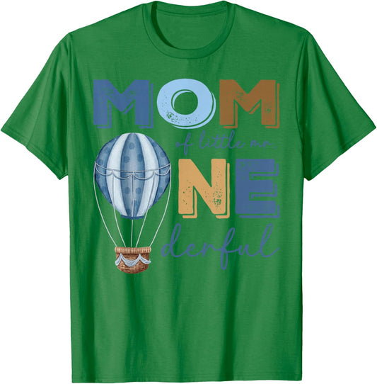 Mom of Little Mr Onederful 1st Birthday Boy Air Balloon T-Shirt - T-Shirt | Irish Green