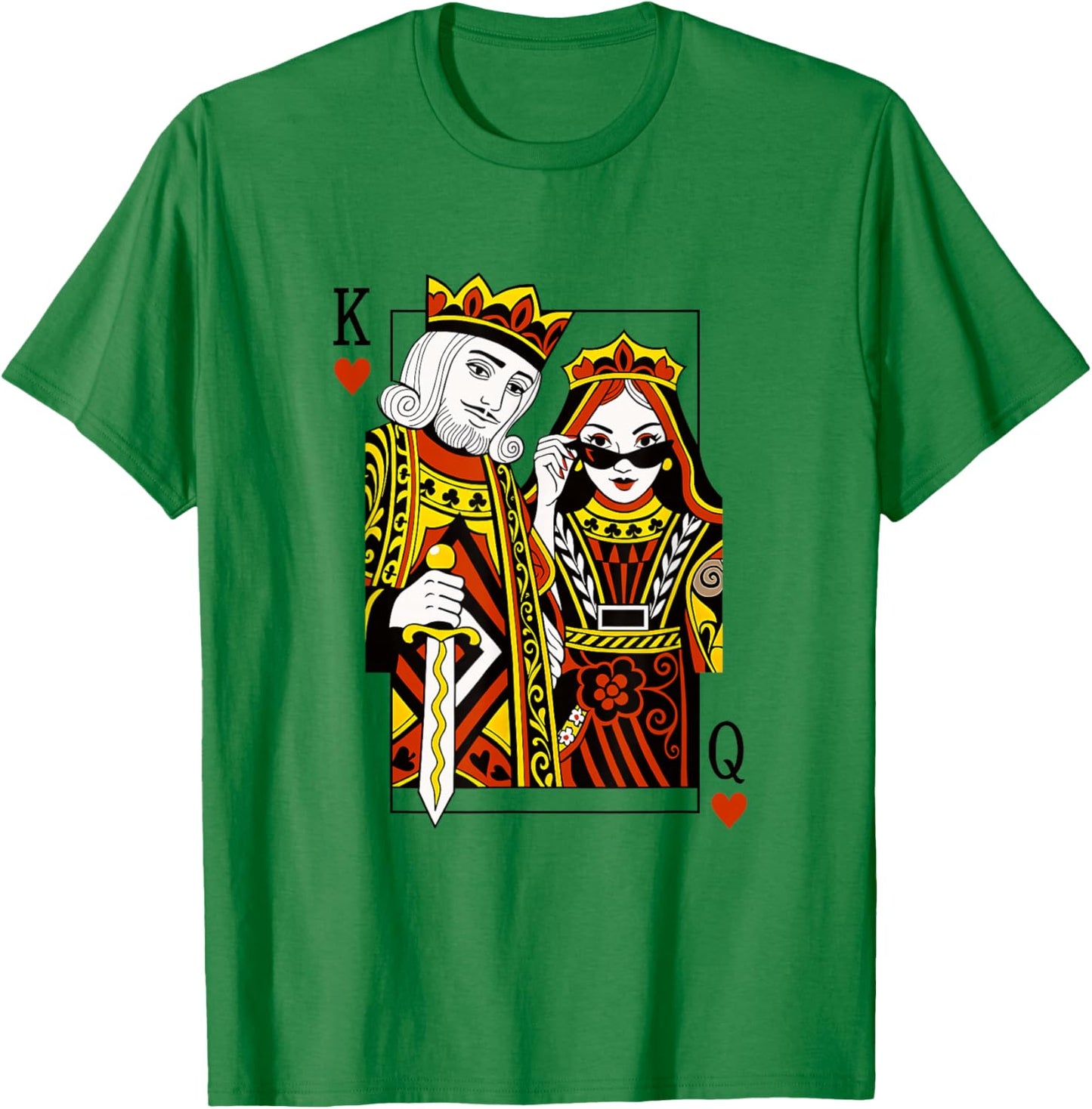 King and Queen of Hearts Playing Card Valentines Day Couples T-Shirt - T-Shirt | Irish Green