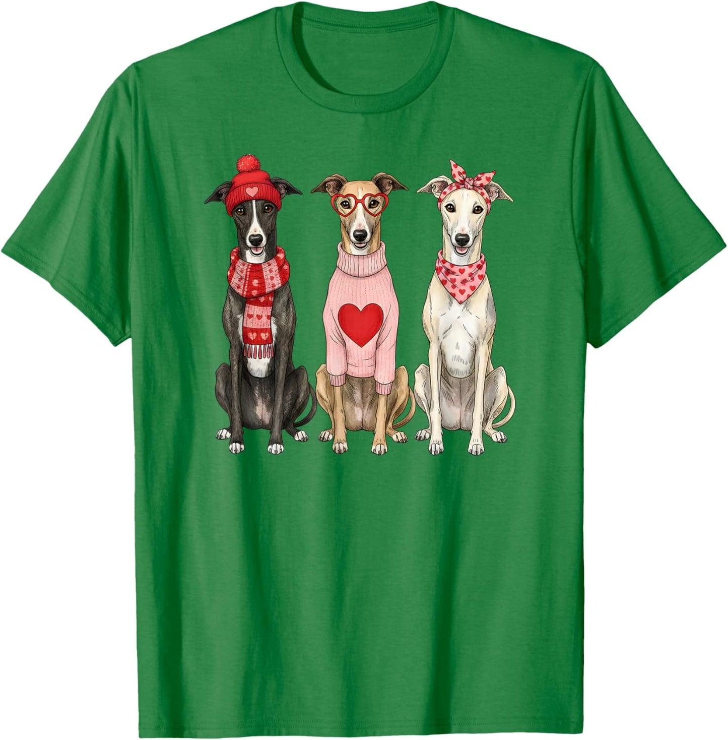Cute Greyhound Valentine Dog T-Shirt - T-Shirt | Irish Green