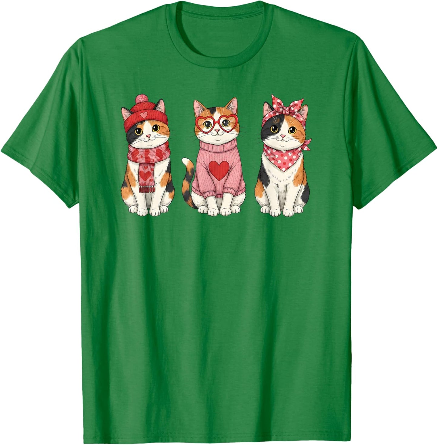 Retro Calico Cat Cute Valentine T-Shirt - T-Shirt | Irish Green
