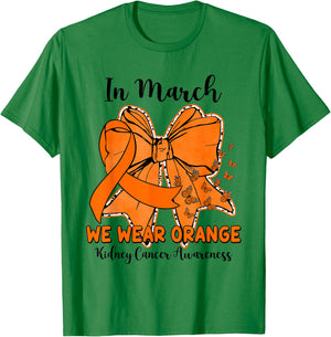 Butterfly Bow Kidney Cancer in March We Wear Orange T-Shirt - T-Shirt | Irish Green