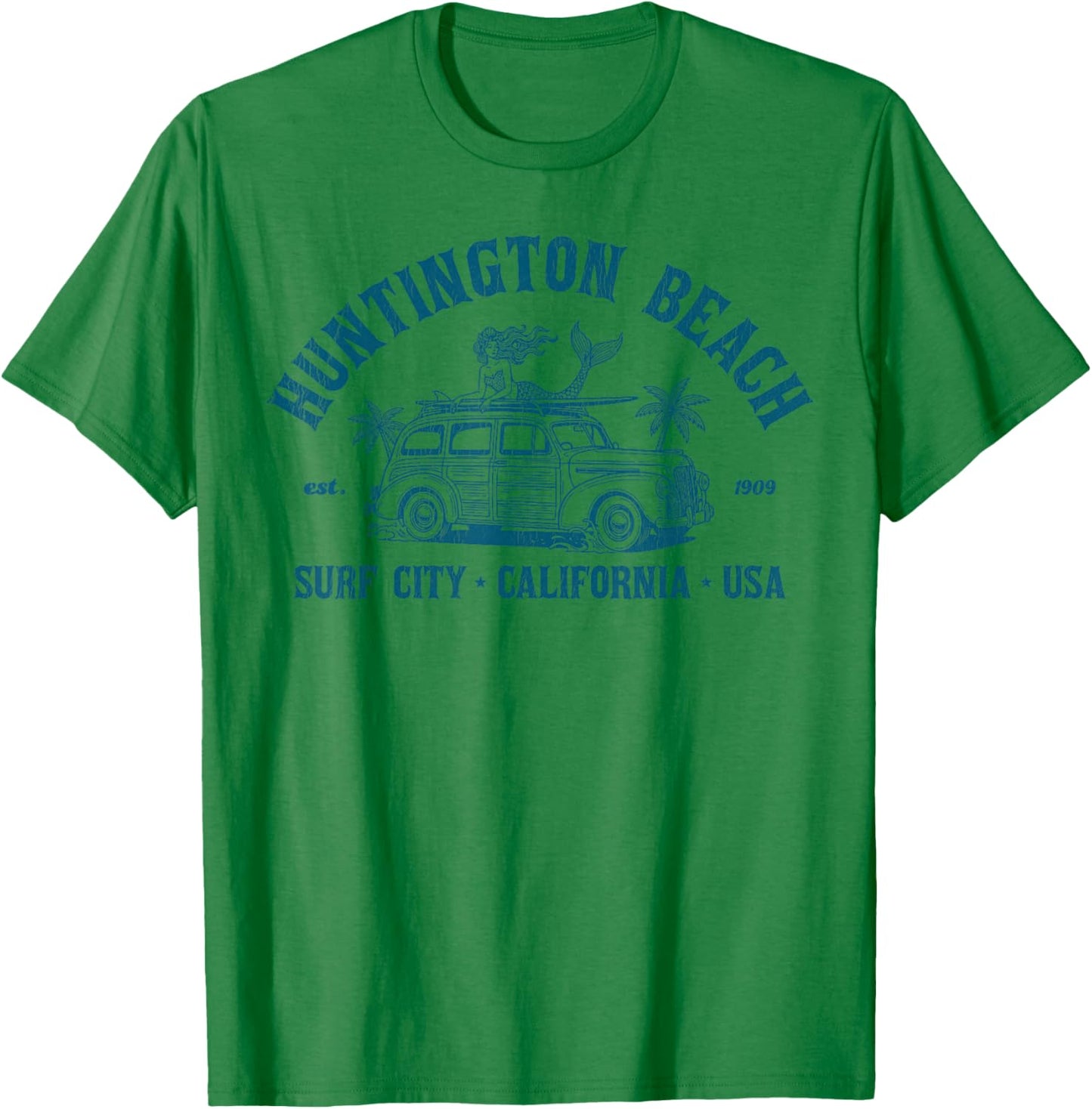 Vintage Huntington Beach California Shirt - Woody Surf City T-Shirt - T-Shirt | Irish Green