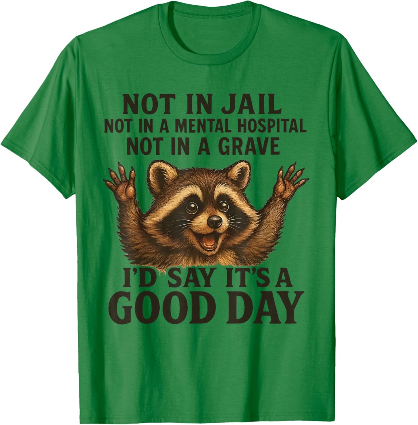 Raccoon Not in Jail Not in A Mental Hospital Funny Saying T-Shirt - T-Shirt | Irish Green