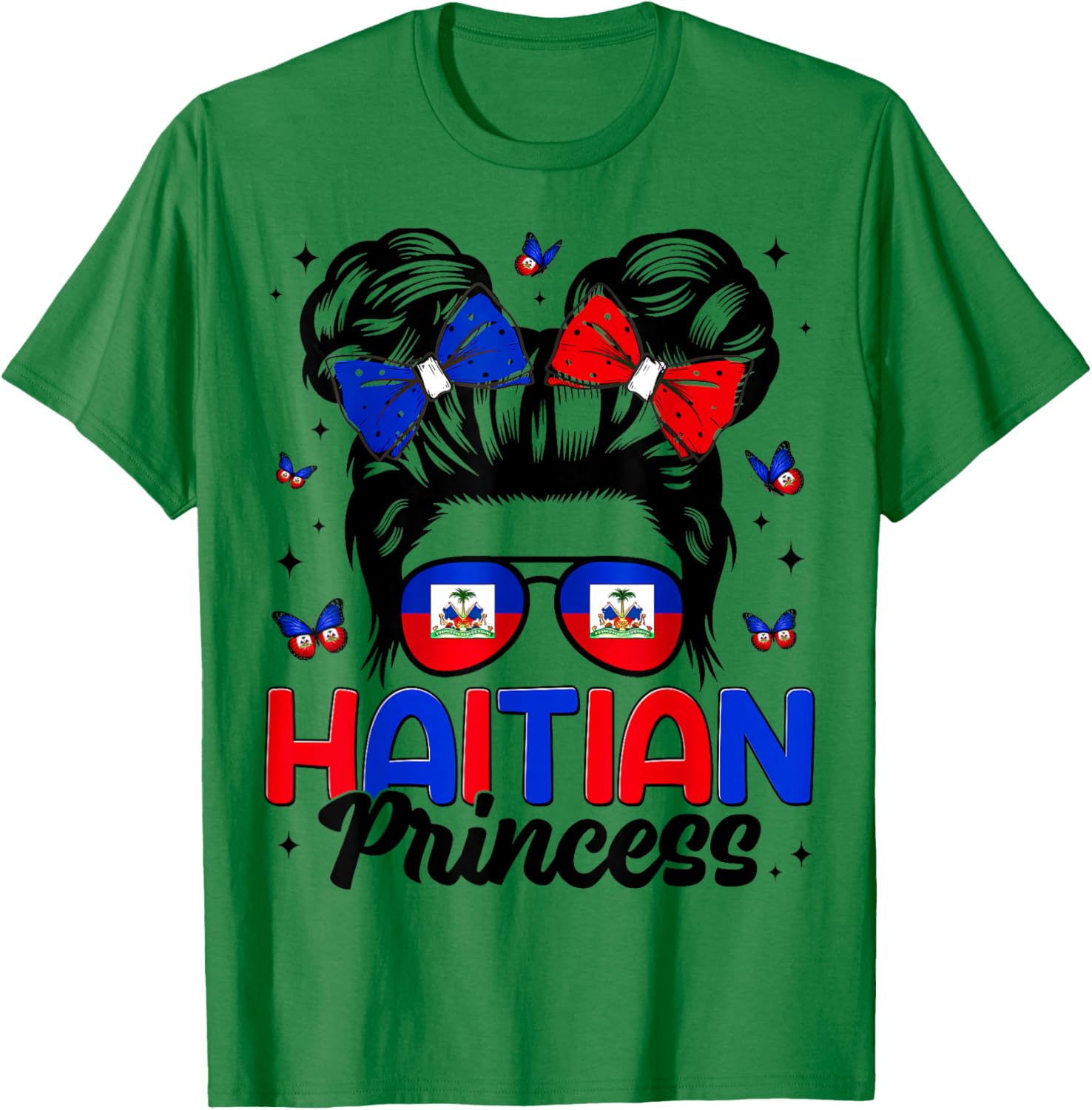 Haitian Princess Messy Bun Haitian Flag Day Women Girl T-Shirt - T-Shirt | Irish Green