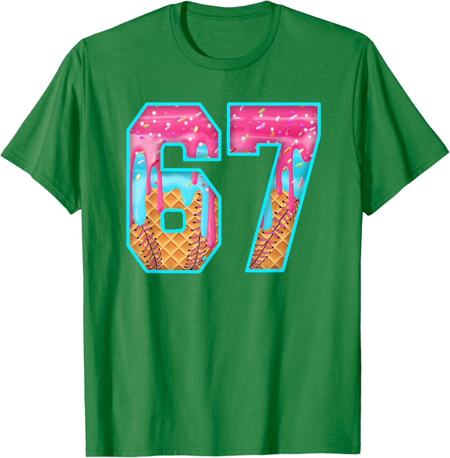 67 Ice Cream Drip Meme Funny Six Seven Funny Number T-Shirt - T-Shirt | Irish Green